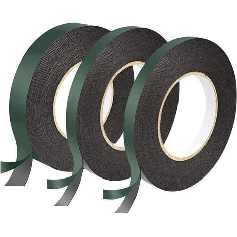 3 Rouleaux Double Face Ruban, Ruban Adhésif Double Face Noire12 mm Ruban Mousse Extra Fort Ruban Eponge Imperméable Isolant Etanche Anti Chocs Chaleur Thermique