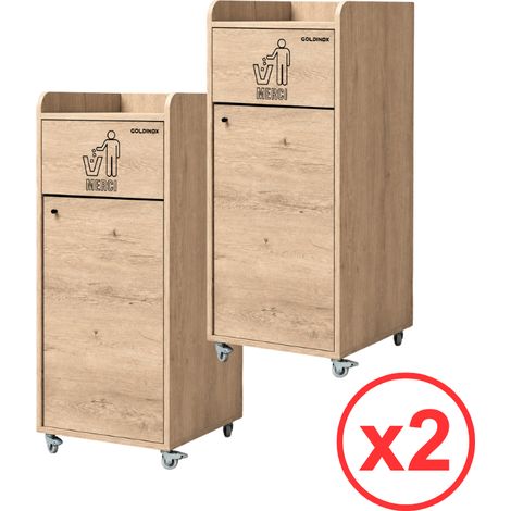 Lot de 2 Poubelles snack "MERCI" en bois Chêne clair 100 Litres PREMIUM - GOLDINOX (1/4)