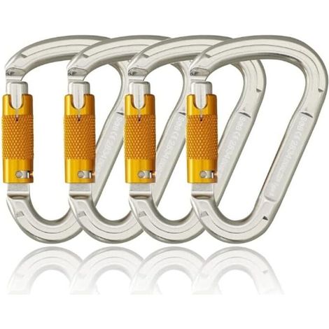 Mousqueton d'escalade en aluminium à verrouillage automatique, mousqueton robuste pour l'escalade et la descente en rappel, lot de 4