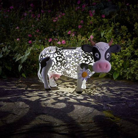 Lampe solaire de jardin Daisy Cow, décoration extérieure, figurine de jardin Daisy Cow creuse à couleurs changeantes, lampe décorative en métal-AquaForge