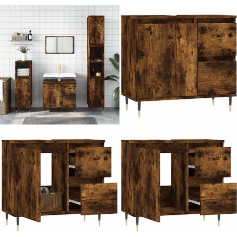 Armario de baño madera contrachapada roble ahumado 65x33x60 cm - Armario de baño madera contrachapada - Armario de baño roble ahumado