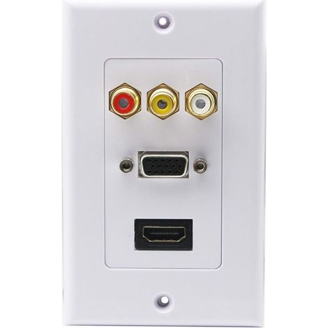 3RCA + HDMI + VGA Plaque Murale HDMI Component Composite Audio Vidéo Prise de Charger Support de Prise de Courant Murale Face Plate Panel Cover Blanc (3RCA & HDMI et VGA) RCA&HDMI&VGA