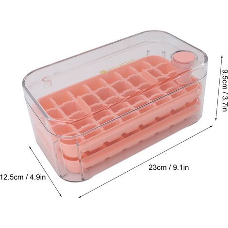 64-compartment, 2-tier ice cube tray with lid and scoop, BPA-free PP, pink (1/4)