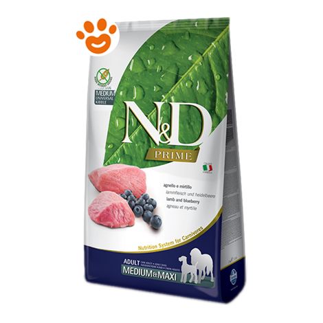 Farmina Dog N&ampD Prime Adult Medium Maxi Grain Free Agnello e Mirtillo  - Farmina Dog N&ampD Prime Adult Medium Maxi Grain Free Agnello e Mirtillo - Sacco Da 2,5 Kg