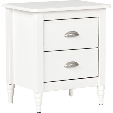 Mesita de noche moderna retro mesilla 2 cajones blanco Shillington