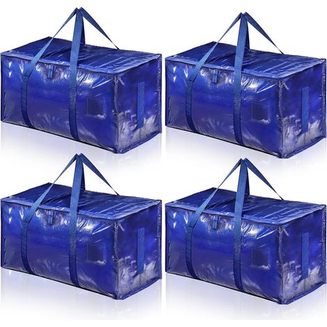 Lot de 4 Grands Sacs de Rangement pour Vêtements, Sacs Déménagement Pliables 90L avec Sangles de Sac à Dos et Poignées Solides, Alternative aux Cartons de Déménagement, Bleu (Bleu 4pcs) (1/5)