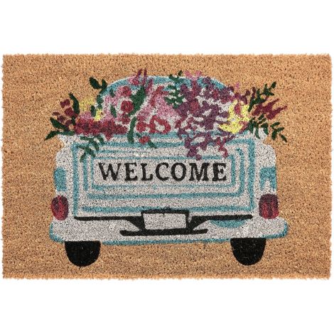 Doormat Natural Coir with Anti-Slip Bottom 40 x 60 cm Anti Slip Decoration Retro Pattern Welcome Mat CABIAO (1/5)