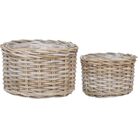KALINDA - Lot de 2 Cache-Pots Ø35cm et Ø27cm en Rotin Kubu Tressé