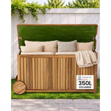 CASARIA® 350L Wooden Garden Storage Chest With Wheels & Handle Weatherproof Inner Tarpaulin 120x55x60cm Oiled Acacia Wood Patio Balcony Cushion Log Parcel Store Box Brown (1/5)
