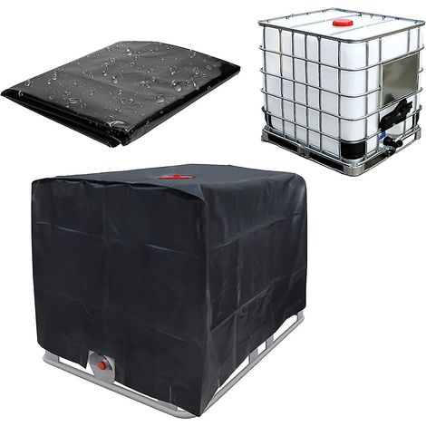 Housse de réservoir d'eau Betterlifefg, housse pour réservoir IBC de 1000 l, protection contre la poussière, les UV et la pluie, 120 x 100 x 116 cm (noire) (1/5)