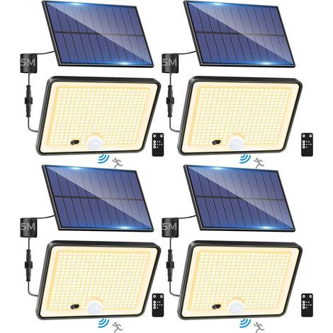 Set mit 4 Solar-Bewegungsmelder-Außenleuchten mit Fernbedienung, 342 LEDs, IP65 wasserdicht, 3 warmweiße Solarbeleuchtungsmodi, ideal für Garten, Garage und Hof. (1/5)
