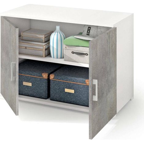 Dmora - Mehrzweckschrank Darc, Linearschrank mit 2 Flügeltüren mit Einlegeboden, Eingangsmöbel, Modernes Schuhregal, 100% Made in Italy, 90x45h66 cm, Beton und Weiß