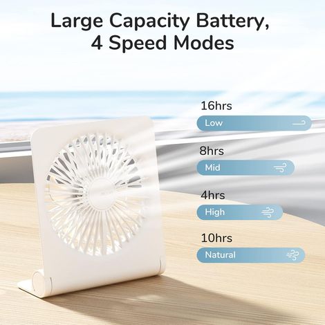 Petit Ventilateur de Bureau, Portable Table Ventilateur USB Rechargeable 4500mAh Batterie, 160° Pliable Vent fort Ultra Silencieux 4 Vitesses pour Bureau Maison Camping - Blanc (1/4)