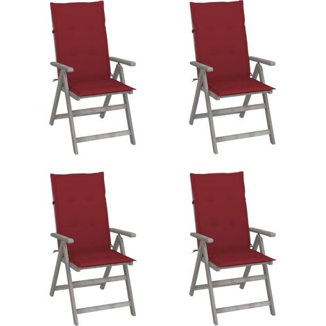 4 pcs Chaises inclinables, Chaises à dîner, Fauteuils de jardin avec coussins Bois d'acacia BGT59394 (1/5)