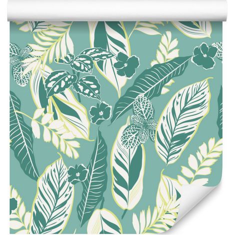 Papier peint à motif de feuilles et de fleurs bleues pour salon et chambre 50x1000 cm (1/5)