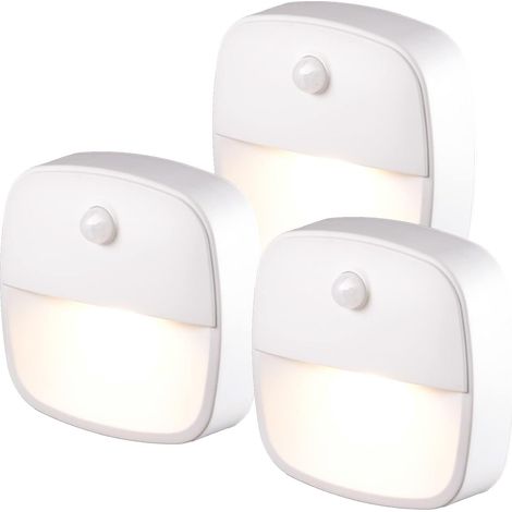 Lampe Détecteur de Mouvement Interieur, Lot de 3 Veilleuse LED Pile, Veilleuse d'escalier Automatiquel Pour Couloir, Chambre, Cuisine, Placard - Blanc Chaud
