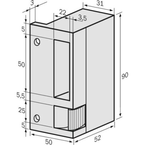 Gâche électrique aluminium en applique type 90 pour serrure horizontale, 12 Volts à rupture, droite - MÉTALUX