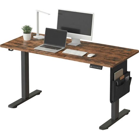 Bureau assis-debout réglable en hauteur 180 x 80 x 72-120 cm 4 niveaux mémorisables design moderne en aggloméré marron (1/2)