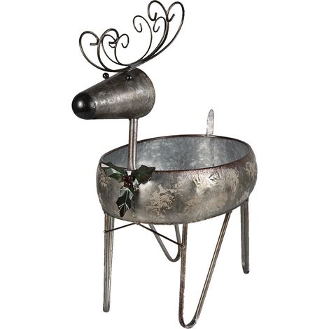 Porte-plante Design Renne en Fer Décoration Intérieure Gris Brun 35 x 28 x 54 cm - PANGIVO (1/3)