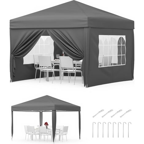 Tonnelle Pliante 3x3 m avec 4 Parois Latérales - Barnum de Réception Imperméable et Anti-UV - Hauteur Réglable - Gris