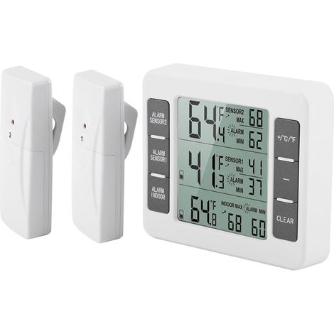 Thermomètre numérique sans fil avec alarme acoustique pour réfrigérateur et congélateur avec 2 capteurs min/max (1/5)