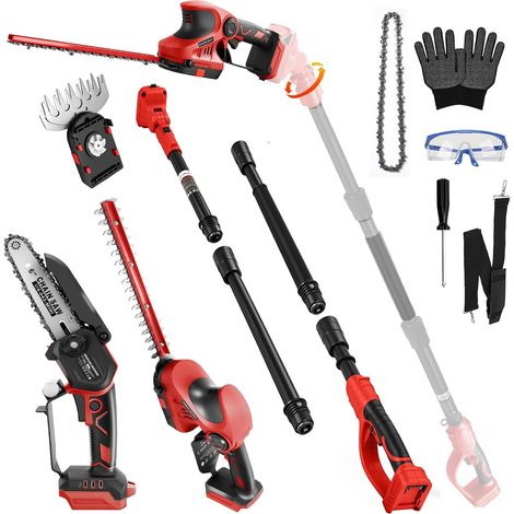 4 en 1 Tronçonneuse Taille haie télescopique sans Fil 18 V sans batteries Mini Scie à branches 6 pouces, Élagueuse sur perche, Taille-haie réglable, Scie sur Perche télescopique (1/5)