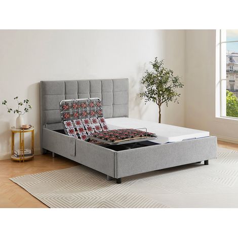 Lit électrique de relaxation déco tout plots + matelas mémoire de forme - 2 x 70 x 190 cm - Tissu - Gris - EREGA de YSMÉE (1/4)
