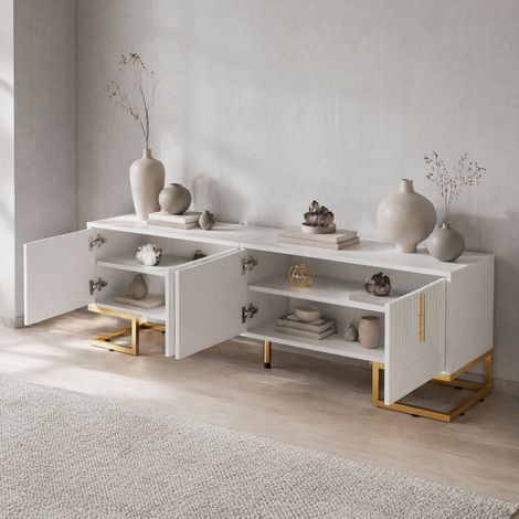 Meuble TV 170 cm 4 portes blanc doré OKMYHOME (1/5)