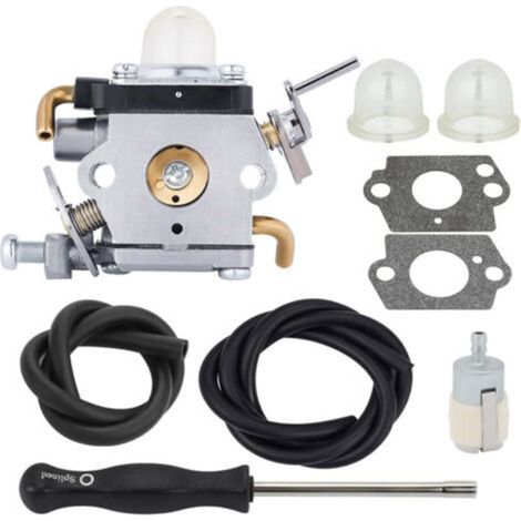Carburatore completo di guarnizione, tubo del carburante e candela per decespugliatori Husqvarna 122LD e 122C. Sostituisce i codici ricambio 581734301 e 574386701.