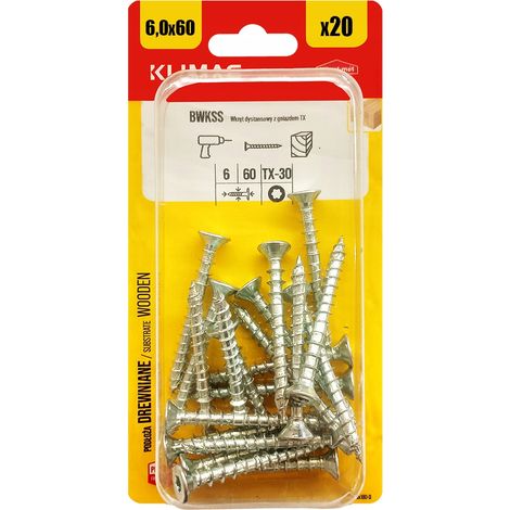 Vis De Nivellement Pour Liteaux Klimas, 6 x 60 mm, TX30, Réglage Précis, Blister 20 Pièces (1/5)