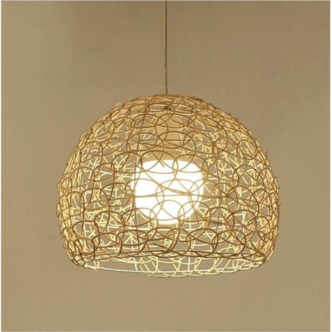 Plafonnier en rotin Suspension sphérique tissée à la main Plafonnier creux en rotin indonésien de style rural lustre de style rural pour bar, café, loft, restaurant, salon, chambre à coucher (1/4)
