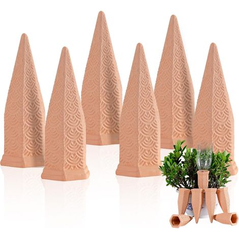 Oyas Terracotta Plant, Set of 6 Ollas Automatic and Ecological Watering for Indoor and Outdoor Plants, Clay Cone, Oyas a Bury Terracotta (1/5)