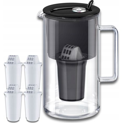 Caraffa filtrante in vetro Aquaphor Nord da 2,5 l + 4 cartucce A5 (350 l), nera (1/5)