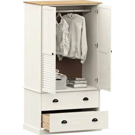 Armoire en Bois Massif de Pin, 90x55x170 cm, Placard de Rangement Blanc pour Chambre, Design Moderne et Robuste (1/5)