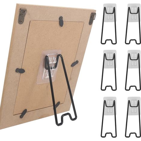Lot de 6 supports pour cadres photo – Présentoir en acier inoxydable noir 13 cm – Autoportant, sans perçage ni clous – Support pour table ou meuble – Convient aux cadres photo de 15 à 26 cm – Support (1/4)