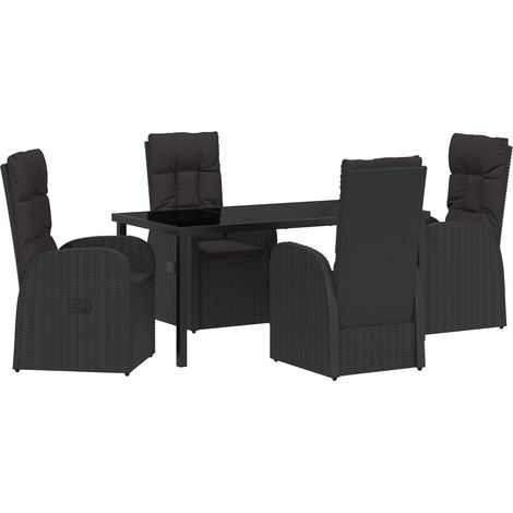 5-teiliges Garten-Ess-Set mit Kissen - Schwarzes Poly-Rattan vidaXL (1/5)