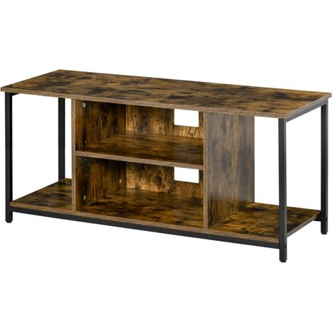 Meuble TV Meuble TV, meuble télé avec compartiments ouverts, étagère réglable, 110x40x50cm, brun rustique (1/5)