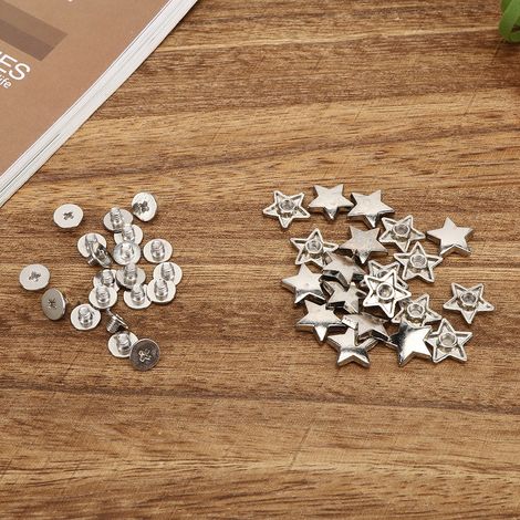 Rivets étoiles à cinq branches à faire soi-même pour vêtements, chaussures et accessoires - Rivets étoiles avec vis (20 pièces) Argent plat
