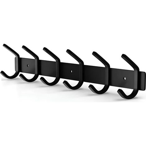 TOJ Living Porte-manteau mural 12 crochets – Patère murale / porte-serviettes – Style industriel & moderne – Acier inoxydable – 46 cm – noir mat (1/5)