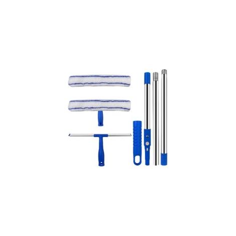 Kit de nettoyage de vitres 2 en 1 - Raclette de fenêtre professionnelle - 120 cm - Avec manche télescopique - Nettoyeur de fenêtre - Kit de nettoyage de vitres avec tige télescopique (1/5)