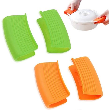 paires de poignées d'assistance en silicone, résistantes à la chaleur, pour éviter les brûlures et les glissements de doigts dans les poêles chaudes. (1/5)
