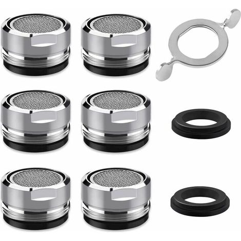 6 Pièces Robinet M24,Aerateur Robinet Economie Eau Avec Filtre en Acier Inoxydable et ABS, comprendre 8 joints et 1 clé à Mousseur chromée pour Robinet Lavabo de Salle de Bain et Cui (1/5)