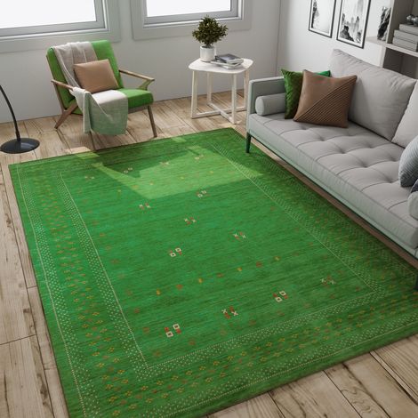 Tapis Loribaft tissé Tapis LuxeWeave - Tapis en laine  - 150x100cm, Rectangular - 100% Laine vierge - Tissé main - Vert