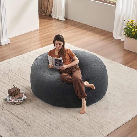 Canapé pouf adulte 120x120x60 cm gris foncé, compact et déhoussable, assise modulable MEUBLIV (1/5)