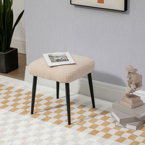 Fußhocker fürs Wohnzimmer, Ottomane aus Bouclé-Wollimitat, Stahlbeine, 42 x 42 x 44 cm, beige