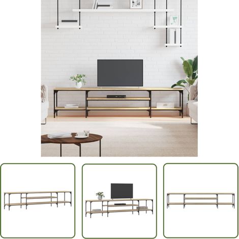 The Living Store Meuble TV chêne sonoma 201x35x45 cm bois d'ingénierie et fer - Meubles Tv - Meuble Tv Industriel - Armoire Media - Meuble Multimedia - Rangement Tv (1/6)