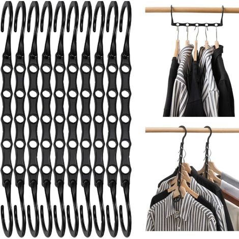 Lot de 10 Cintres Magiques Organisateur de Cintre Garde-Robe Rangement pour Vêtements Gain de Place dans Les Placard Noir (1/5)