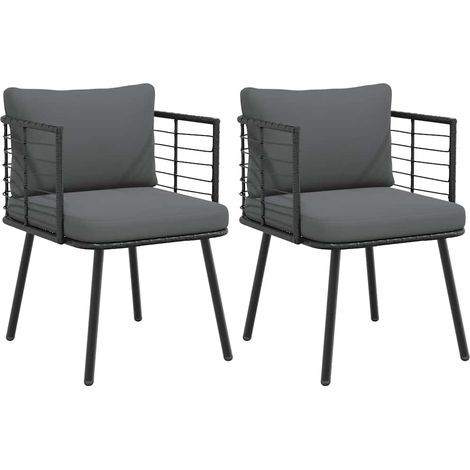 vidaXL Sedie da Giardino con Cuscini 2 pz Nere in Polyrattan (1/5)