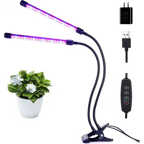 Vtizikl Led croissance des plantes lumière de remplissage à deux tubes port USB petit clip de bureau lumière jardinage lumière verte (1/4)