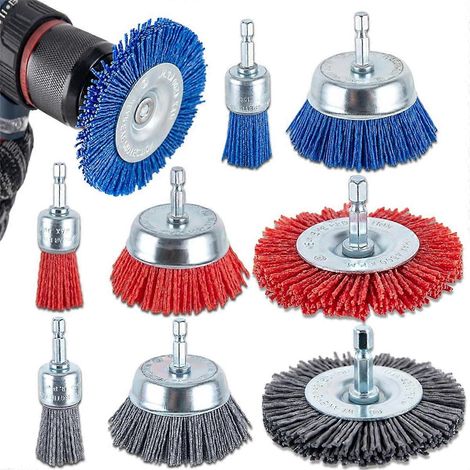 Brosse à filament de nylon - Ensemble de brosses abrasives à filament de nylon, brosse de perçage et brosse coupelle, pour le décapage (1/5)